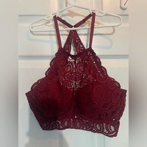 Lace Halter Bralette - Deep Red